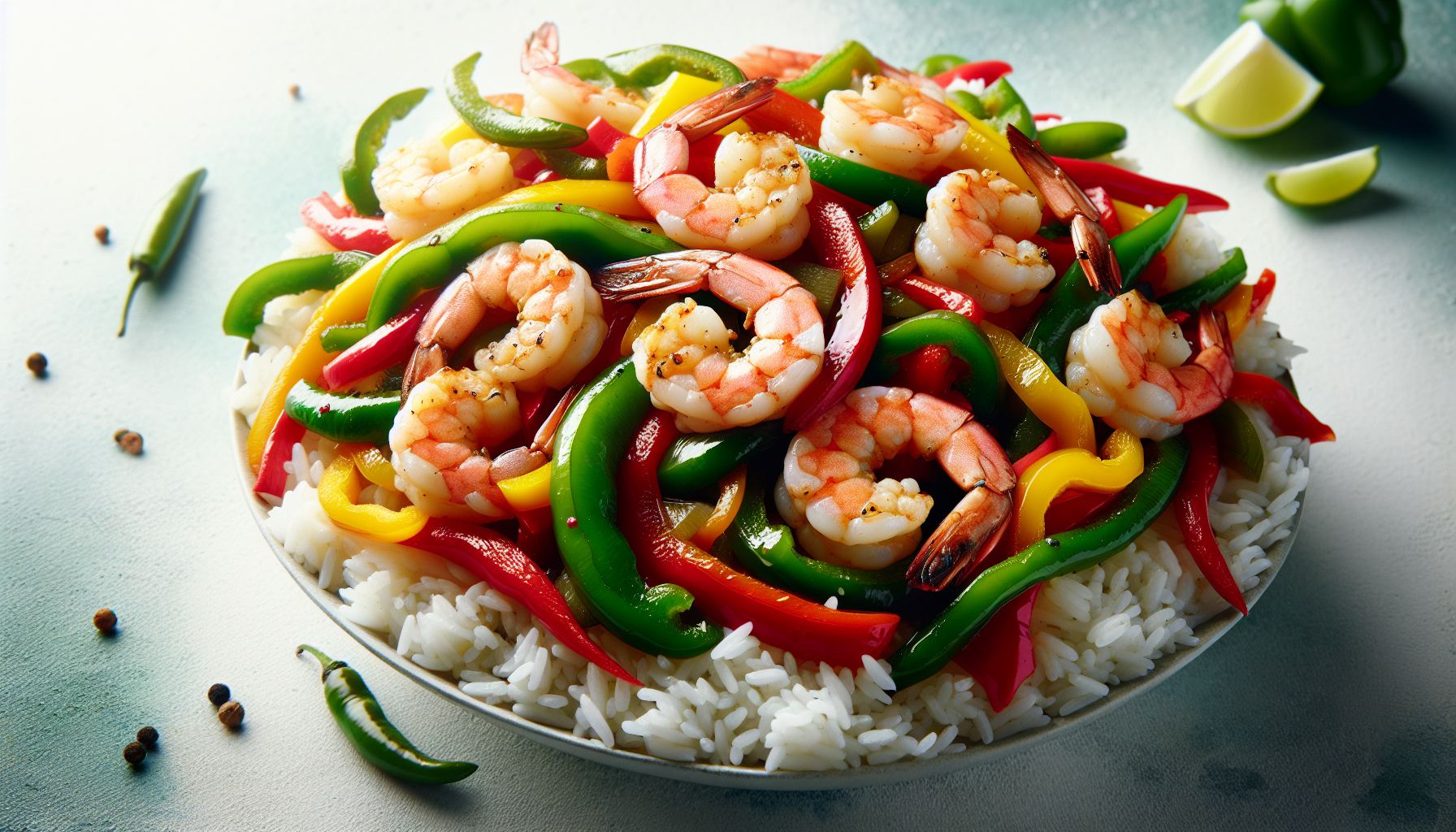 Sautéed Shrimp And Peppers Over Rice