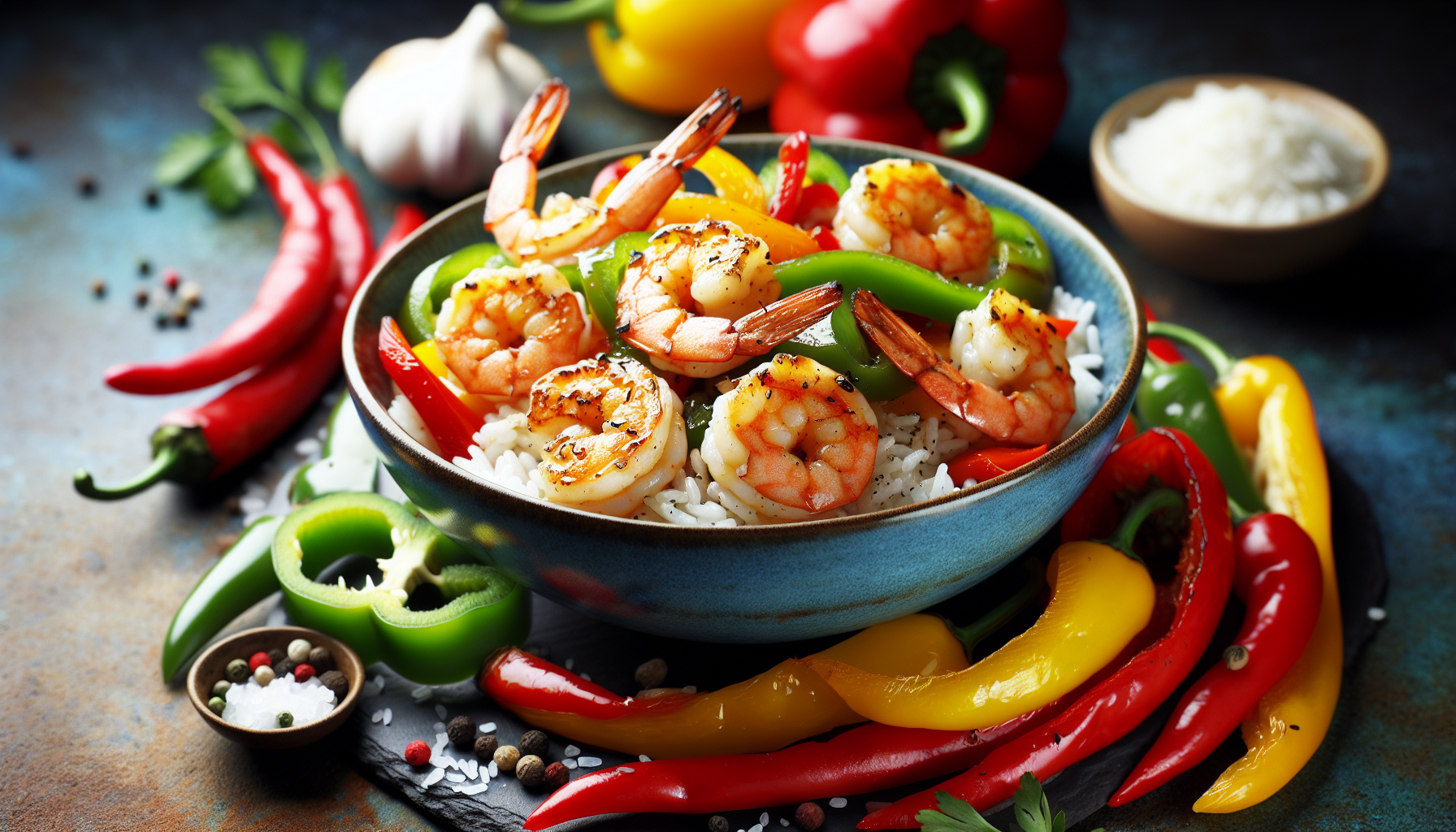 Sautéed Shrimp And Peppers Over Rice